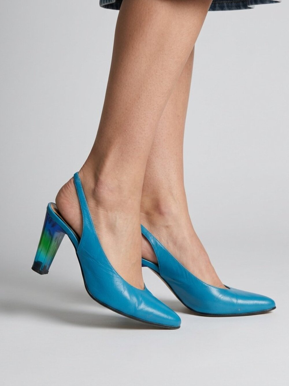 Vintage Heels Lava Lamp Electric Blue Sculptural 80s Leather Pumps Size 8